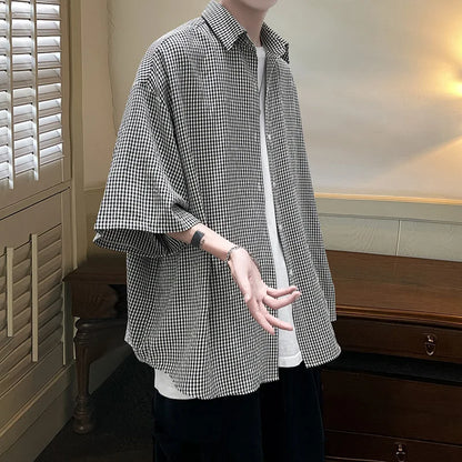 saferido HIP HOP Streetwear Casual Plaid Shirt Men'S Half Sleeve High Quality Loose Spring Summer Fashion Chemise Homme