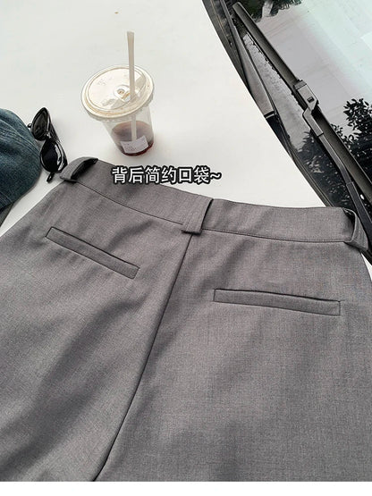 saferido Spring Summer Loose Casual Soft Grey Pleated Shorts for Men with High Waist Short Straight Pants Korean Clothes