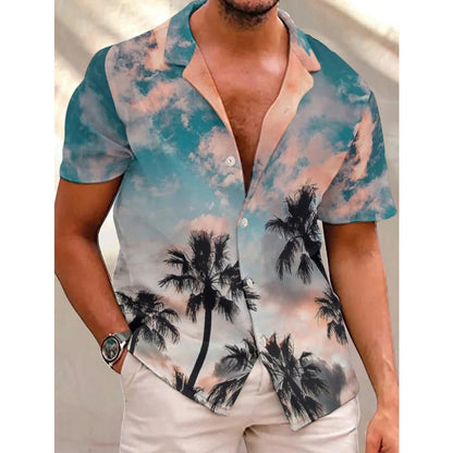 Men's Hawaiian Shirt Short Sleeve For Men 3D Coconut Tree Printing Blouse Tops Casual Oversized Tee Shirt Men Clothing