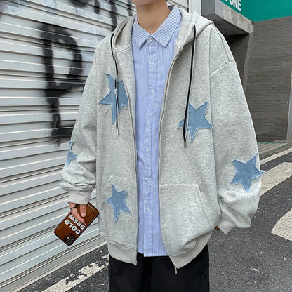 saferido Men's Hoodies Sweatshirt Women's Oversized Sweatshirts with zipper Harajuku Casual Style Y2k Star Coat Streetwear Hip Hop Jacket