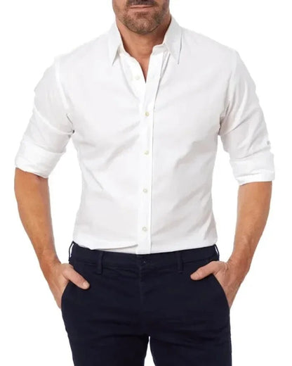 Men's Zipper Shirt Hidden Zipper Fake Button Spring and Fall Models New Oxford Stretch Cotton Zipper Shirt Shirts for Men