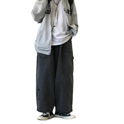 saferido Streetwear Multi-pocket Jeans Loose Plus Size 5XL Wide Leg Pants Japanese Harajuku Casual Denim Trousers Men Clothing