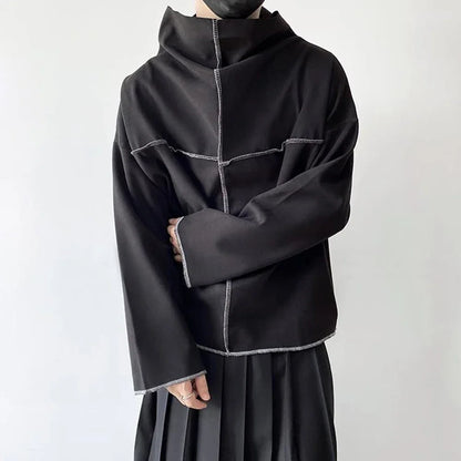 saferido Mens Autumn Japanese Style Irregular Dark Style High Collar Sweatshirt Eversion Loose Casual Simple American Hip Hop Windbreaker