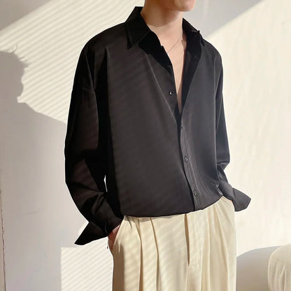 Solid Color Long-sleeved Shirt Men Fashion Social Mens Dress Shirt Korean Loose Casual Ice Shirts Mens Office Formal Shirt M-2XL