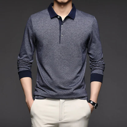 saferido  Spring Autumn Fashion Men's Polo Shirt Mens Casual Long sleeved Casual High Quality Long Sleeve Patchwork  Polo Shirt Men