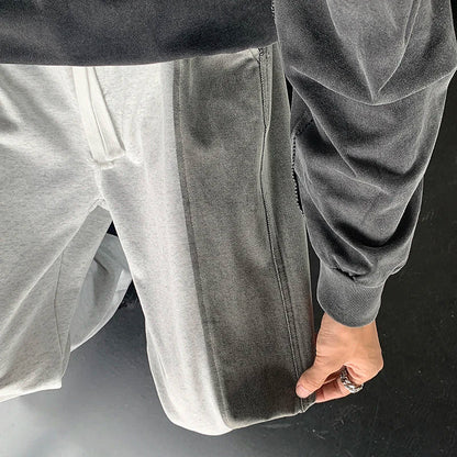 saferido Men's American Streetwear Loose Sweatpants Fitting Denim Patchwork Fabric Casual Pants Black/Grey Color Trousers M-2XL