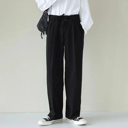 saferido 2024 New Spring Summer Men's Casual Straight Classic Black Rose High Waist Pants Korean Wide Leg Trousers For Men
