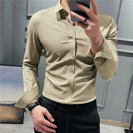 saferido British Style Men High-Grade Long-Sleeve Shirts/Male Slim Fit Business Casual Lapel Shirt Dress Shirt Tops Plus Size S-4XL