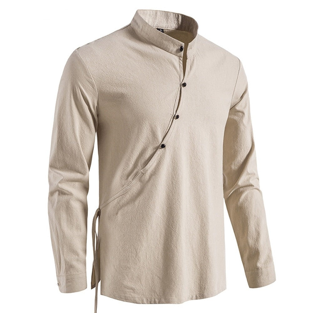 Men's Cotton Linen Shirt Long Sleeve Tee Shirts Casual Blouse Loose Large Size Shirt Spring Autumn Henry Collar Men Clothing