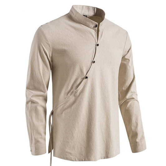 Men's Cotton Linen Shirt Long Sleeve Tee Shirts Casual Blouse Loose Large Size Shirt Spring Autumn Henry Collar Men Clothing