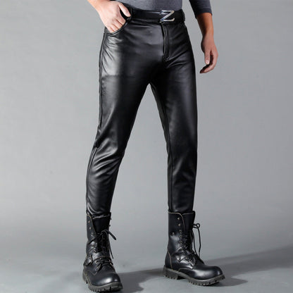 Brand Men Leather Pants Skinny Fit Elastic Style Fashion PU Leather Trousers Motorcycle Pants Thin Streetwear