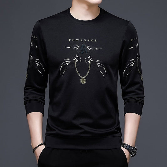 Fashion Black T Shirt Men Autumn Long Tops Long Sleeve T Shirt Mens Casual Regular Fit O-neck Men Clothing