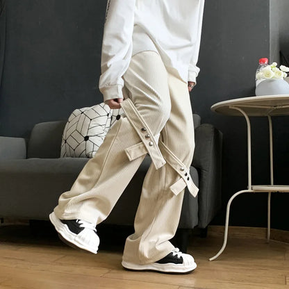 saferido  Corduroy Cargo Pants Men Streetwear Black Cargo Trousers Male Hip Hop Harajuku Brown Loose Japanese Vintage Korean
