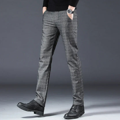 Men's New Designer Plaid Business Prom Work Stretch Trousers Male Vintage Soft Cotton Slim Fit Straight Leg Casual Long Pants