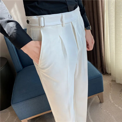 saferido  British Style Autumn New Solid High Waist Trousers Men Formal Pants High Quality Slim Fit Business Casual Suit Pants Hommes