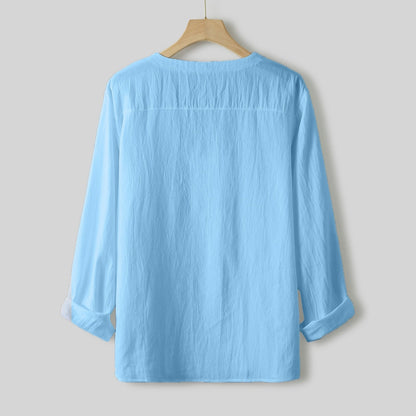 Vintage Imitation Linen Shirt Men Breathable Casual Long Sleeve Oversize Tops Summer V Neck Boho Style Mens Shirts 의류 Кофта