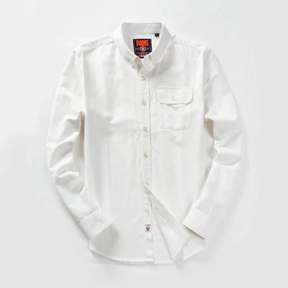 Men's Long Sleeve Oxford Casual Shirt Front Patch Chest Pocket Regular-fit Button-down Collar Thick Work Shirt MG20306