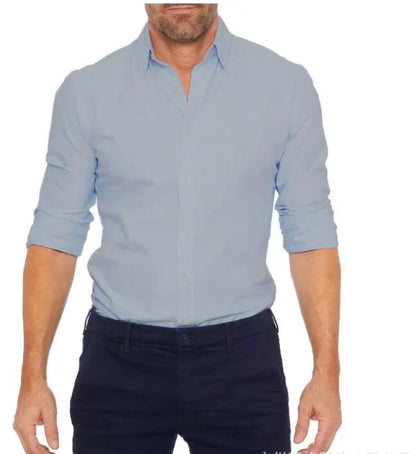 Men's Zipper Shirt Hidden Zipper Fake Button Spring and Fall Models New Oxford Stretch Cotton Zipper Shirt Shirts for Men