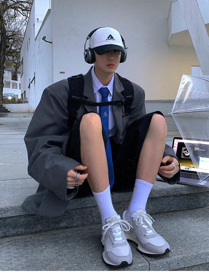 saferido Spring Summer Loose Casual Soft Black Pleated Shorts for Men Mens with High Waist Short Straight Pants Clothes