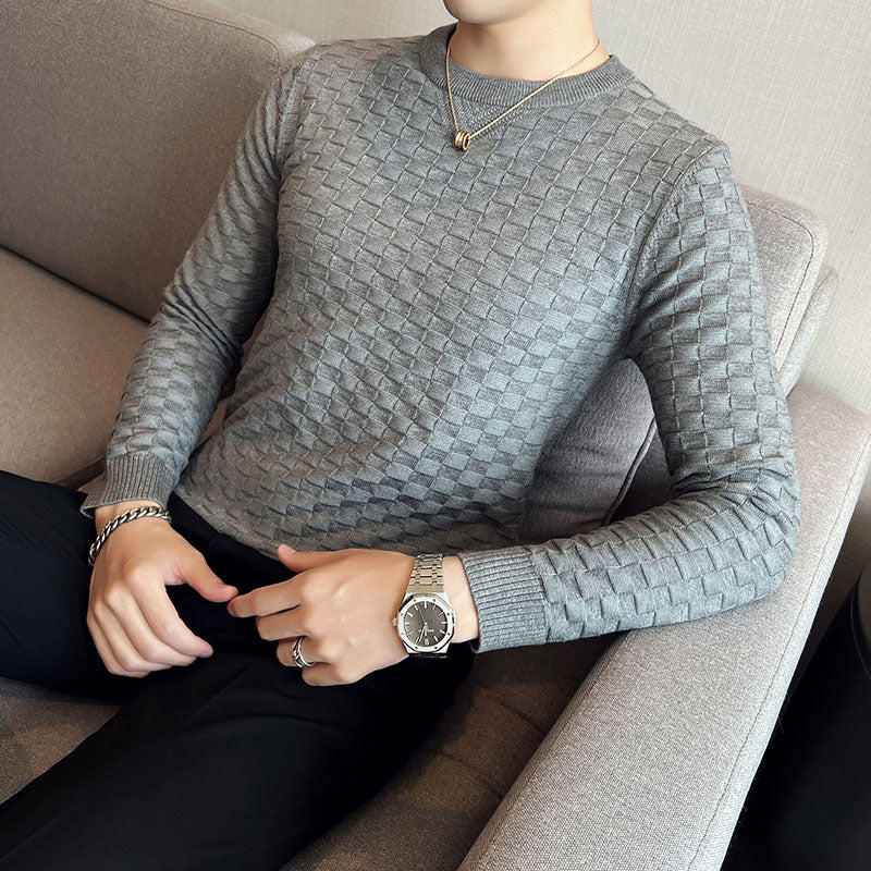 Brand Clothing Men Autumn And Winter High Quality Knitting Sweater Male Slim Fit Plaid Pullover Tight Sweater With o-Neck