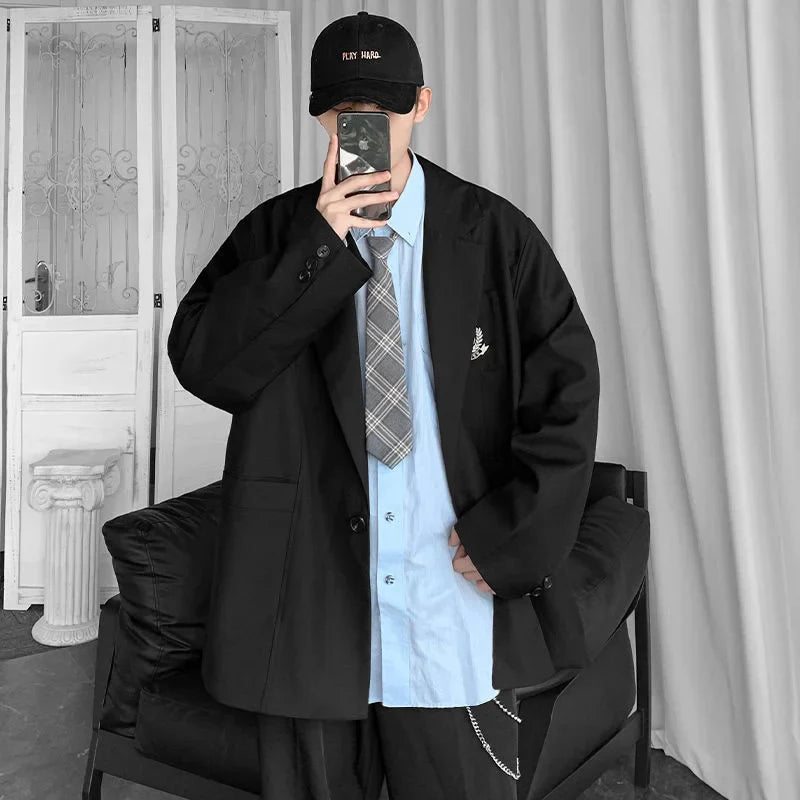 saferido Spring Men's Embroidery High Quality Suit Jackets Male School Uniform Fashion Blazers Black/grey Western-style Clothes