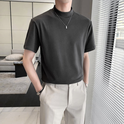 7Colors Solid Turtleneck Short Sleeve T-Shirts For Men Clothing Simple All Match Comfortable Casual Tee Shirt Homme Sale