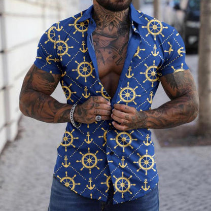 Vintage Plaid Printing Short Sleeve Mens Shirt Clothes Fashion Turn-down Collar Buttoned Tops Men's Summer Loose Casual Shirts