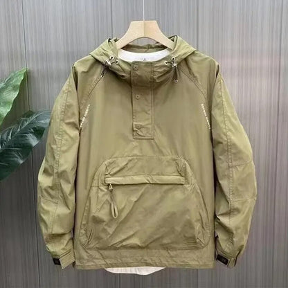 New Luxury Autumn Men's Jacket Korean Fashion Half-zip Fashion Hooded Outdoor Jacket Mens Spring Black Coat Pocket Sportswear