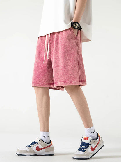 saferido 2024 New Distressed Summer Shorts Men 320G Heavy Cotton Drawstring Harajuku Loose Sweatshorts Male Casual Short Pant Streetwear