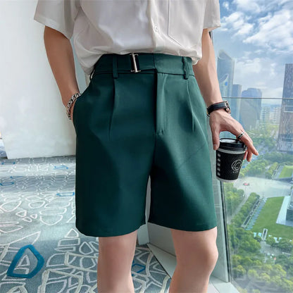 saferido Korean Style Summer Straight Suit Shorts For Men Clothing Simple Slim Fit Business Formal Wear Breathable Short Homme S-3XL