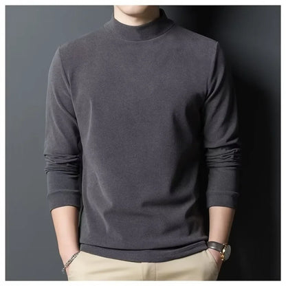 Half high collar bottoming shirt long-sleeved t-shirt men thickened handsome warm lining top