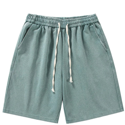 saferido 2024 New Distressed Summer Shorts Men 320G Heavy Cotton Drawstring Harajuku Loose Sweatshorts Male Casual Short Pant Streetwear