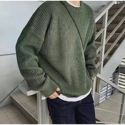 Solid Striped Sweater for Men Autumn Winter Casual O-neck Long Sleeve Pullovers Male Vintage All-match Knitted Jumpers Chic Tops