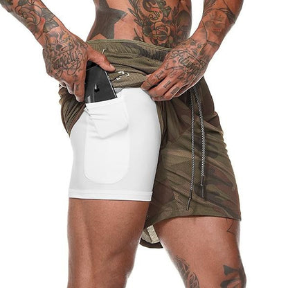 Gyms Fitness Shorts Men Summer Sportswear 2 In 1 Double-deck Compression Shorts Male Tracksuits Track Joggers Short Pants