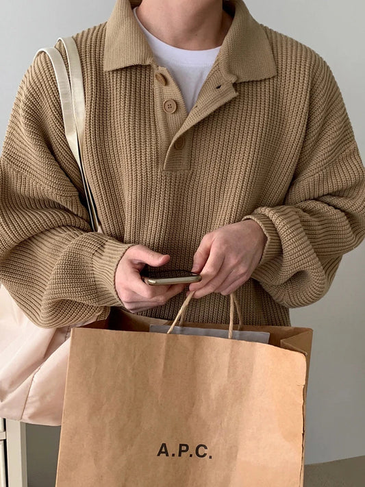 Sweater Men's Autumn Winter Korean Fashion Loose Trend Pullover Solid Color Long Sleeve Sweater Casual Male Tops