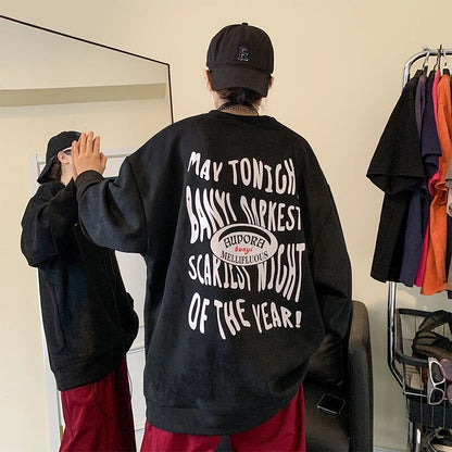 Autumn New Suede Sweatshirts Man Loose Urban Gothic Style Letter Printing Fashion Pullovers Street Tops Sweatshirt Harajuku Y2k