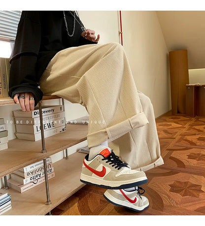 saferido Men's Fashion Trend Casual Pants Loose Cargo Vintage Wide Leg Pants Hip Hop Solid Color Oversized Popular Trousers M-2XL