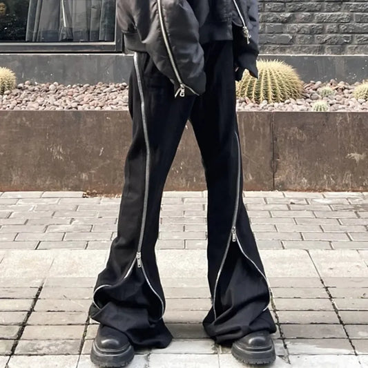 saferido Harajuku Sashes Zipper Decorate Vibe Style Black Cargo Pants for Men High Street Straight Casual Baggy Oversized Unisex Trousers