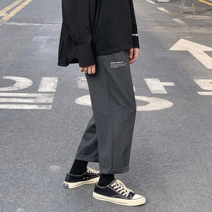 saferido Printed Letter Casual Pants Men's Loose Drape Straight Wide-leg Trousers Fashion Spring Summer Solid All-match Overalls Trend
