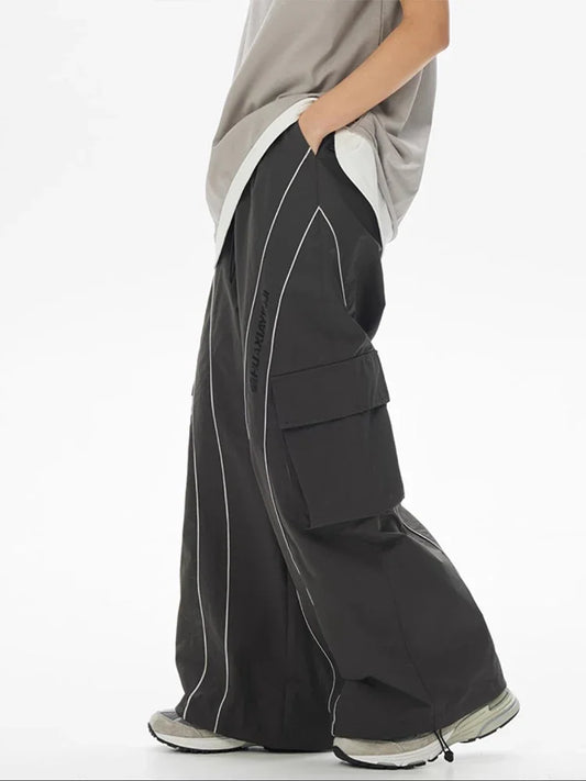 saferido Baggy Wide Leg Cargo Pants Men Oversize gray Cargo Trousers Male Loose Casual Sweatpants Streetwear Hip Hop