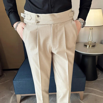 saferido  Spring Summer Men's Casual Pants Suit Pant Slim Fit Work Elastic Waist Jogging Trousers Male Black Grey Plus Size 29-36