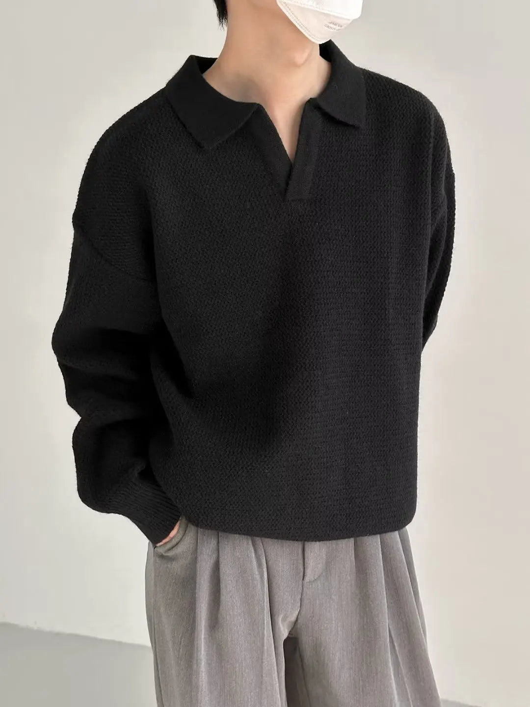 saferido Knitted Sweater Men Old Money Oversize Casual Pullovers for Man Autumn Winter Khaki Polo Tops Male Streetwear Korean