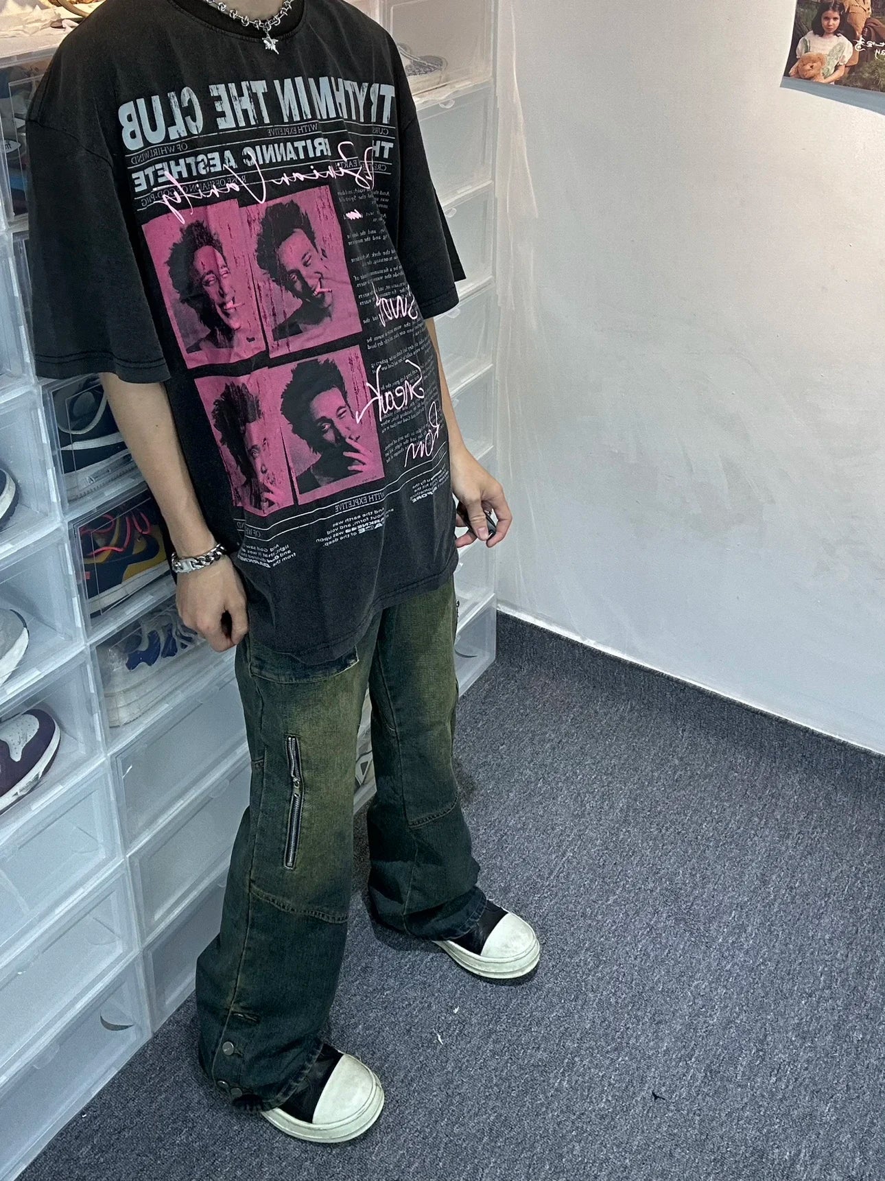 saferido National Kobayashi American Street Jeans Men's High Street Vibe Style Straight Tube Pants Slim Micro Flare Pants streetwear