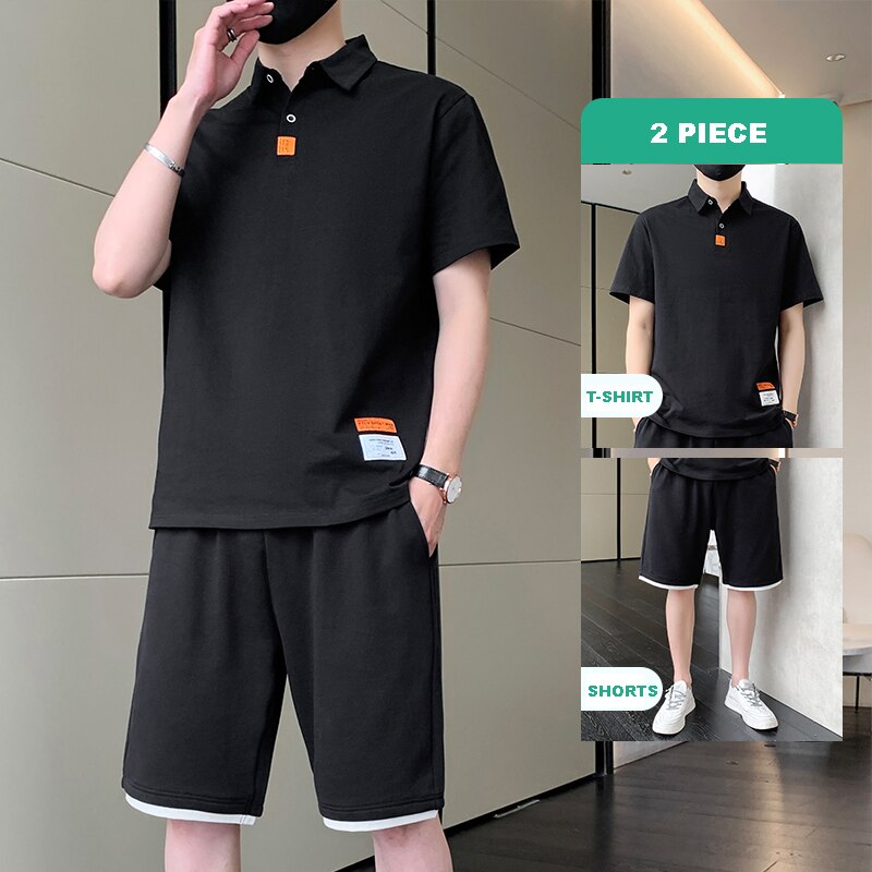 2 Piece Sets Men Casual Shorts Set Summer Clothes Men Streetwear Solid Color Tracksuits Jogging Suits Breathe Cool Outfits
