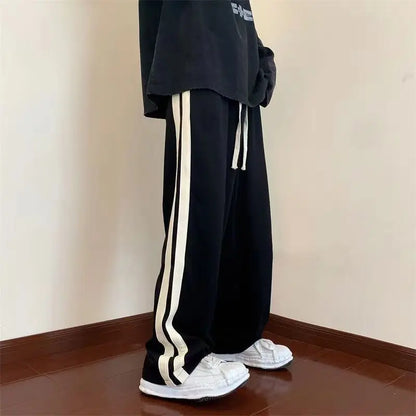 saferido Sports Pants for Men in Spring Summer New Striped Patchwork Loose Drawstring All-match Straight Pants Trend Casual Men Clothing