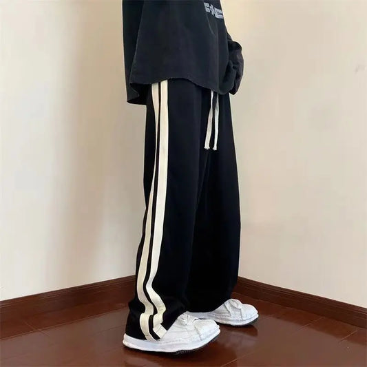 saferido Sports Pants for Men in Spring Summer New Striped Patchwork Loose Drawstring All-match Straight Pants Trend Casual Men Clothing