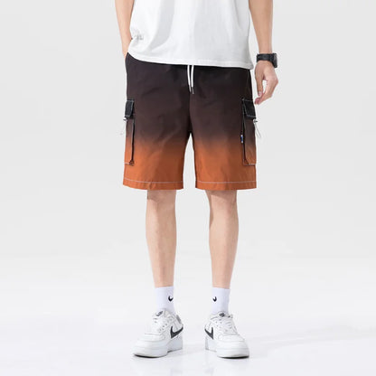 saferido HIP HOP Streetwear Summer Korean Fashion Ombre Drawstring Cargo Shorts For Men Loose Straight Multi-pocket Short Pants Casual Gym pantalones cortos