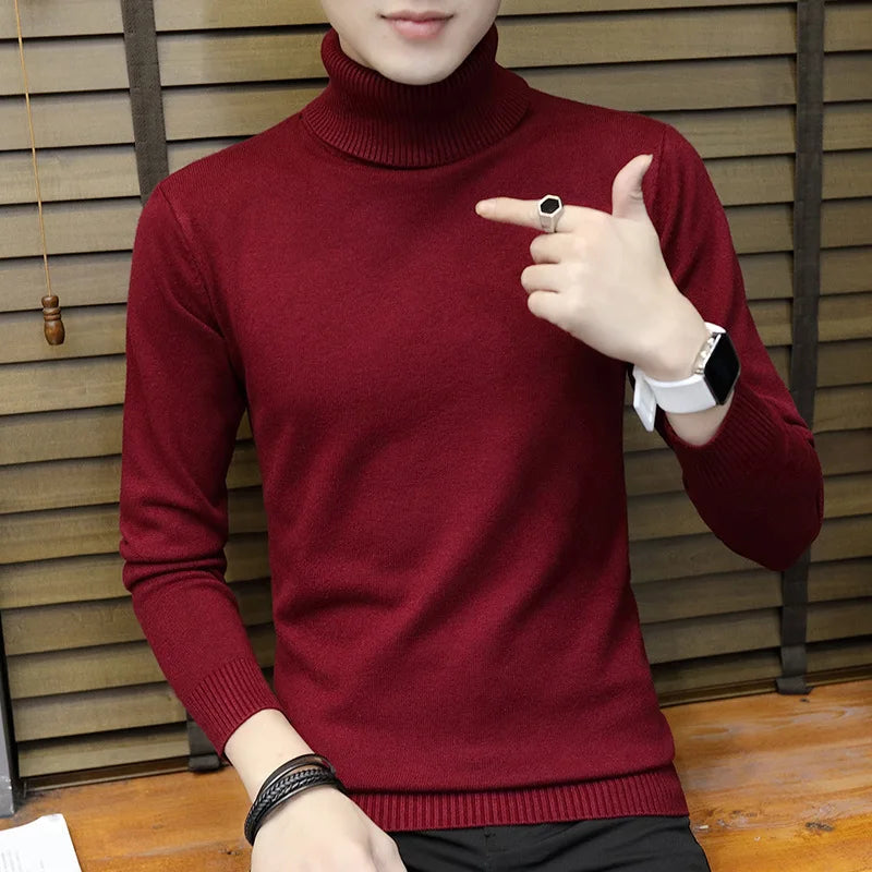 Men Casual Knit Sweaters/Male Slim Fit Turtleneck Tight Knit Shirt Men's Knitted Sweaters Autumn Winter