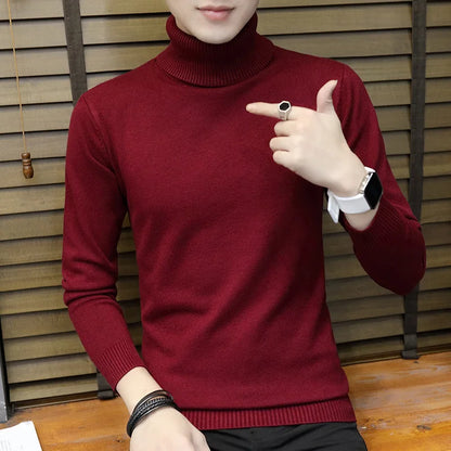 Men Casual Knit Sweaters/Male Slim Fit Turtleneck Tight Knit Shirt Men's Knitted Sweaters Autumn Winter