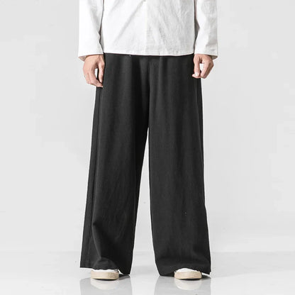 saferido Chinese Style Men's Loose Cotton Linen Pants Retro Wide-leg Hakama Plus Size Harajuku Casual Pants 5xl Men Clothing